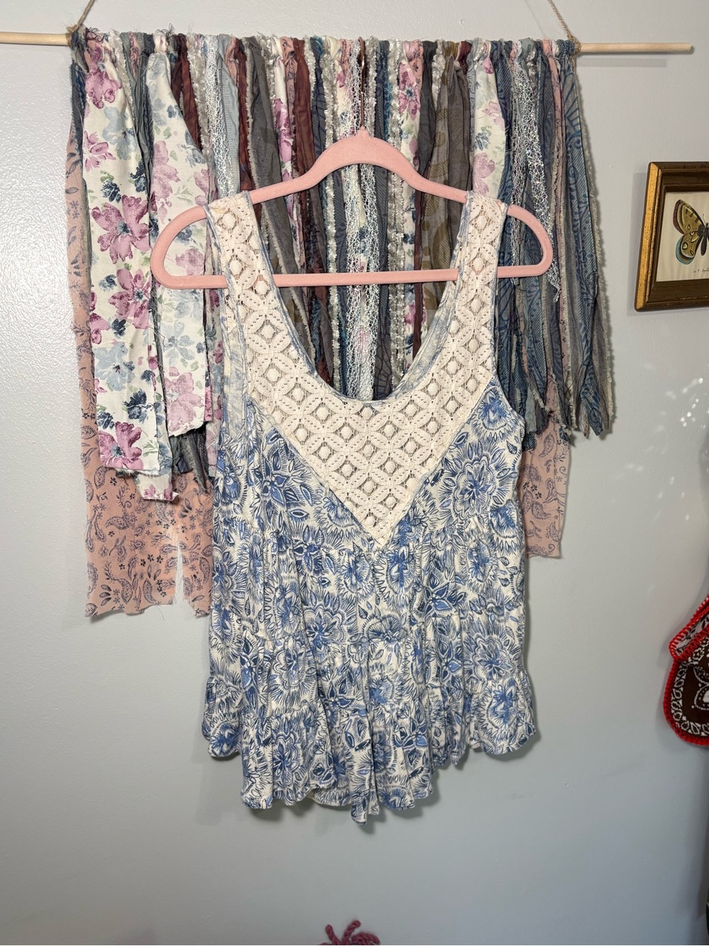 Free People blue floral flowy tank top